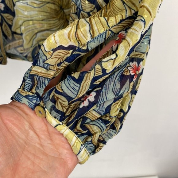 Rare H&M x William Morris & Co 6 Floral Pimpernel Print Top Blouse Tie-front - Picture 12 of 15